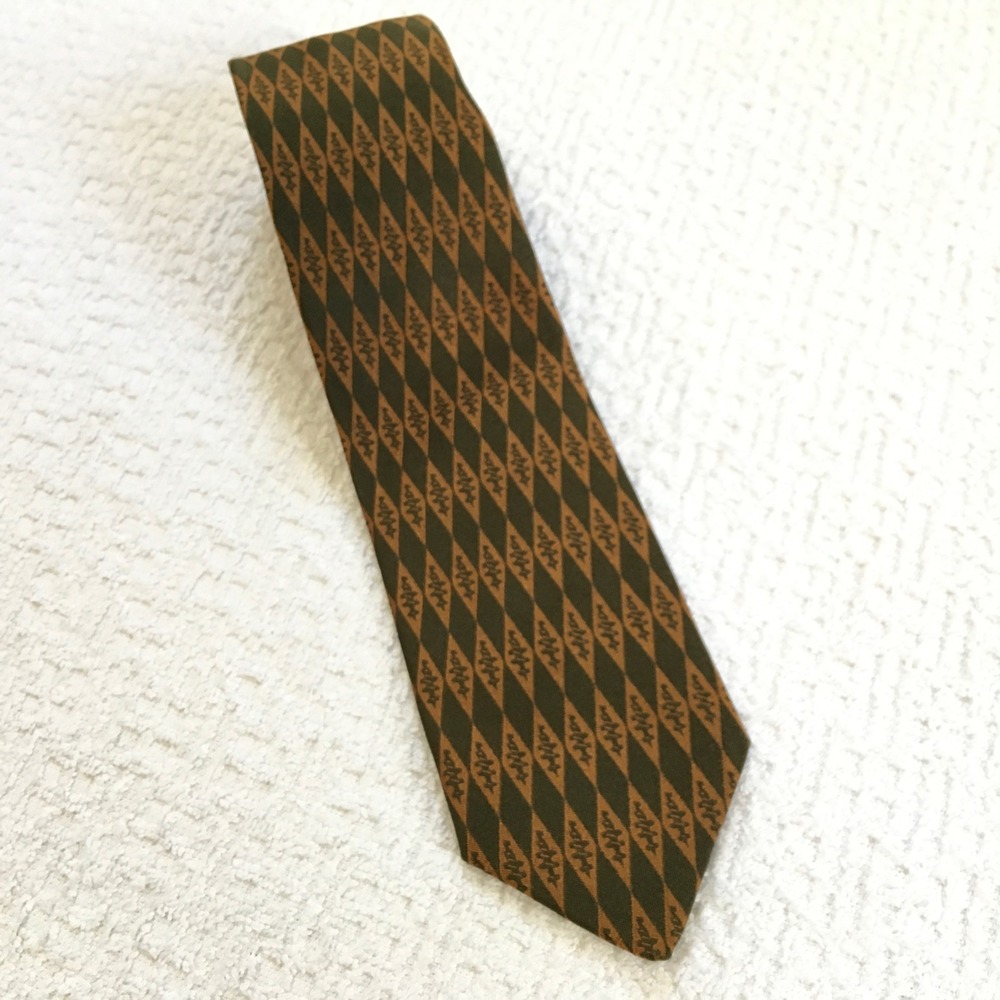 Vtg David Lawrence All Silk Men's Geometric Diamond Pattern Neck‎ Tie Brown